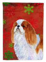 English Toy Spaniel Red Snowflakes Holiday Christmas Flag Canvas House Size