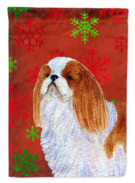 English Toy Spaniel Red Snowflakes Holiday Christmas Flag Canvas House Size