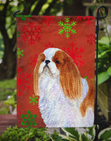 English Toy Spaniel Red and Green Snowflakes Holiday Christmas Flag Garden Size