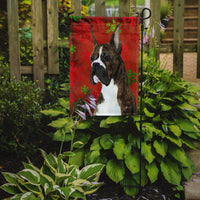 Boxer Red and Green Snowflakes Holiday Christmas Flag Garden Size