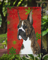 Boxer Red and Green Snowflakes Holiday Christmas Flag Garden Size