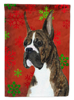 Boxer Red and Green Snowflakes Holiday Christmas Flag Garden Size