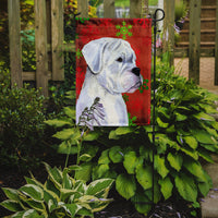 Boxer Red and Green Snowflakes Holiday Christmas Flag Garden Size