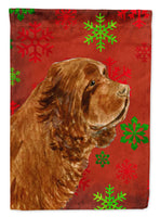 Sussex Spaniel Red Green Snowflakes Holiday Christmas Flag Canvas House Size