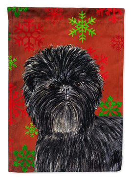 Affenpinscher Red Green Snowflakes Christmas Flag Garden Size