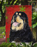 Tibetan Mastiff Red Green Snowflake Christmas Flag Garden Size