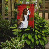 Springer Spaniel Red and Green Snowflakes Holiday Christmas Flag Garden Size