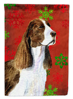 Springer Spaniel Red and Green Snowflakes Holiday Christmas Flag Garden Size