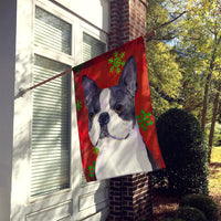 Boston Terrier Red  Green Snowflakes Holiday Christmas Flag Canvas House Size