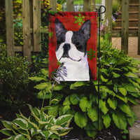 Boston Terrier Red Green Snowflakes Christmas Flag Garden Size