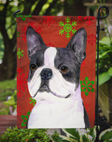 Boston Terrier Red Green Snowflakes Christmas Flag Garden Size