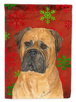 Bullmastiff Red and Green Snowflakes Holiday Christmas Flag Canvas House Size