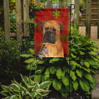 Bullmastiff Red and Green Snowflakes Holiday Christmas Flag Garden Size