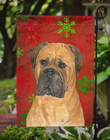 Bullmastiff Red and Green Snowflakes Holiday Christmas Flag Garden Size