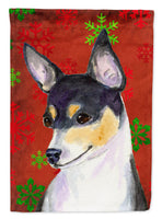 Chihuahua Red and Green Snowflakes Holiday Christmas Flag Canvas House Size