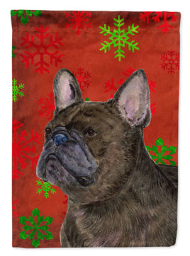 French Bulldog Red Green Snowflake Holiday Christmas Flag Canvas House Size