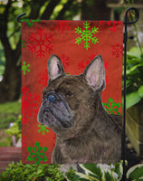 French Bulldog Red and Green Snowflakes Holiday Christmas Flag Garden Size