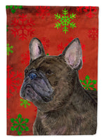 French Bulldog Red and Green Snowflakes Holiday Christmas Flag Garden Size