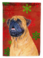 Mastiff Red and Green Snowflakes Holiday Christmas Flag Canvas House Size