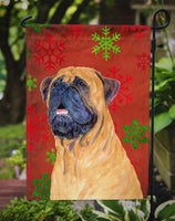 Mastiff Red and Green Snowflakes Holiday Christmas Flag Garden Size