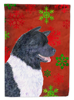 Akita Red and Green Snowflakes Holiday Christmas Flag Canvas House Size