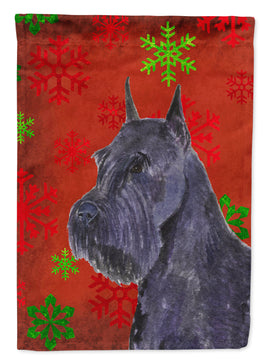 Schnauzer Red and Green Snowflakes Holiday Christmas Flag Canvas House Size