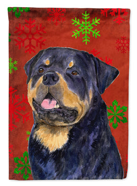 Rottweiler Red and Green Snowflakes Holiday Christmas Flag Canvas House Size