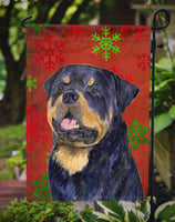 Rottweiler Red and Green Snowflakes Holiday Christmas Flag Garden Size