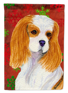 Cavalier Spaniel Red  Green Snowflakes Holiday Christmas Flag Canvas House Size