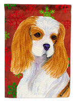 Cavalier Spaniel Red and Green Snowflakes Holiday Christmas Flag Garden Size