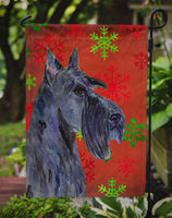 Scottish Terrier Red and Green Snowflakes Holiday Christmas Flag Garden Size