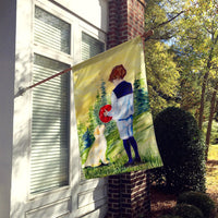 Little Boy with his Golden Retriever Flag Canvas House Size