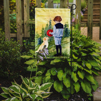 Little Boy with his Golden Retriever Flag Garden Size