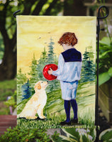 Little Boy with his Golden Retriever Flag Garden Size