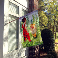 Little Boy with his  Golden Retriever Flag Canvas House Size