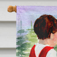 Little Boy with his  Golden Retriever Flag Canvas House Size