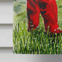 Little Boy with his  Golden Retriever Flag Canvas House Size