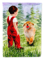 Little Boy with his  Golden Retriever Flag Canvas House Size