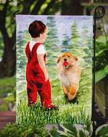 Little Boy with his  Golden Retriever Flag Garden Size