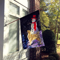 Golden Retriever Flag with Snowman in red Hat Canvas House Size