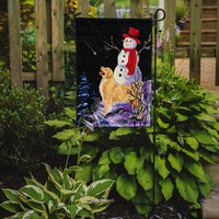 Golden Retriever Flag with Snowman in red Hat Garden Size