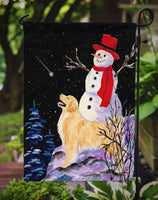 Golden Retriever Flag with Snowman in red Hat Garden Size