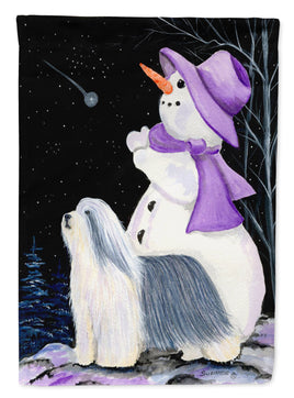 Snowman with Bearded Collie Flag Canvas House Size