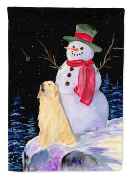 Snowman with Golden Retriever Flag Canvas House Size