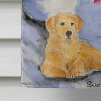 Snowman with Golden Retriever Flag Canvas House Size