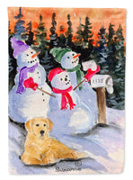 Snowman with Golden Retriever Flag Canvas House Size