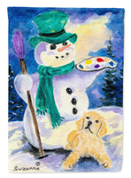 Snowman with Golden Retriever Flag Canvas House Size