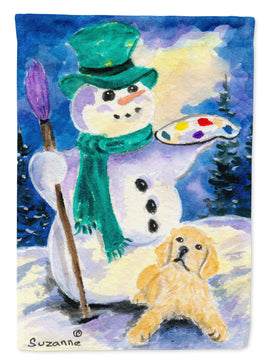 Snowman with Golden Retriever Flag Canvas House Size