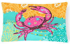 Coastal Pink Crab Canvas Fabric Decorative Pillow VHA3028PW1216