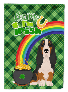 Black Tricolor Basset Hound St. Patrick's Day Flag Garden Size